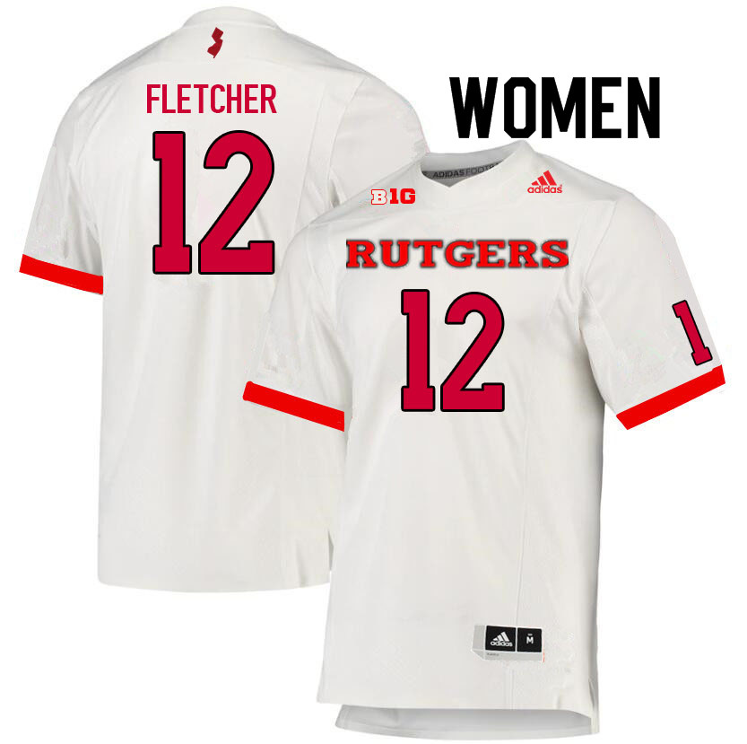 Women #12 Kenny Fletcher Rutgers Scarlet Knights College Football Jerseys Sale-White